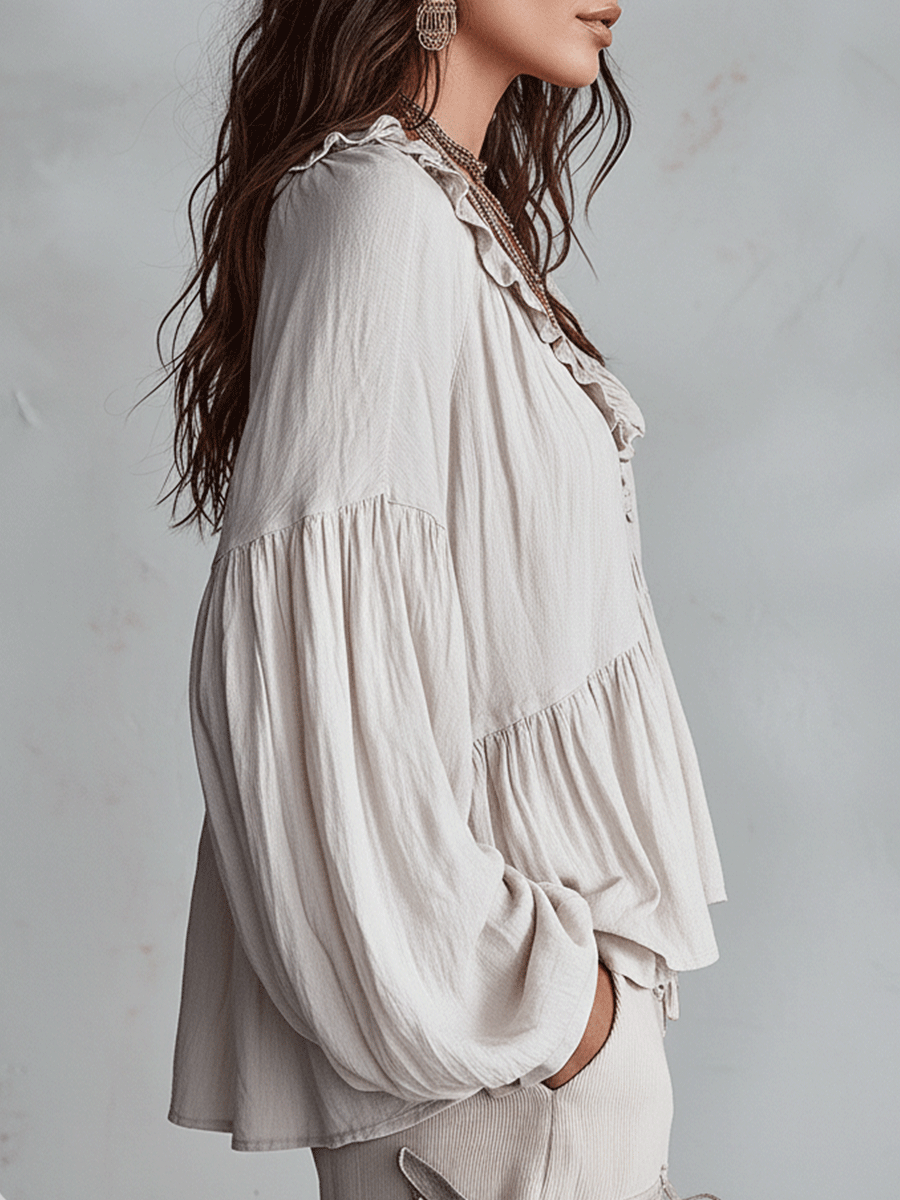 Una Elegant Tiered Ruffle Blouse with Puff Sleeves - image 2