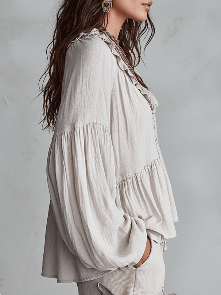 Una Elegant Tiered Ruffle Blouse with Puff Sleeves - image 2