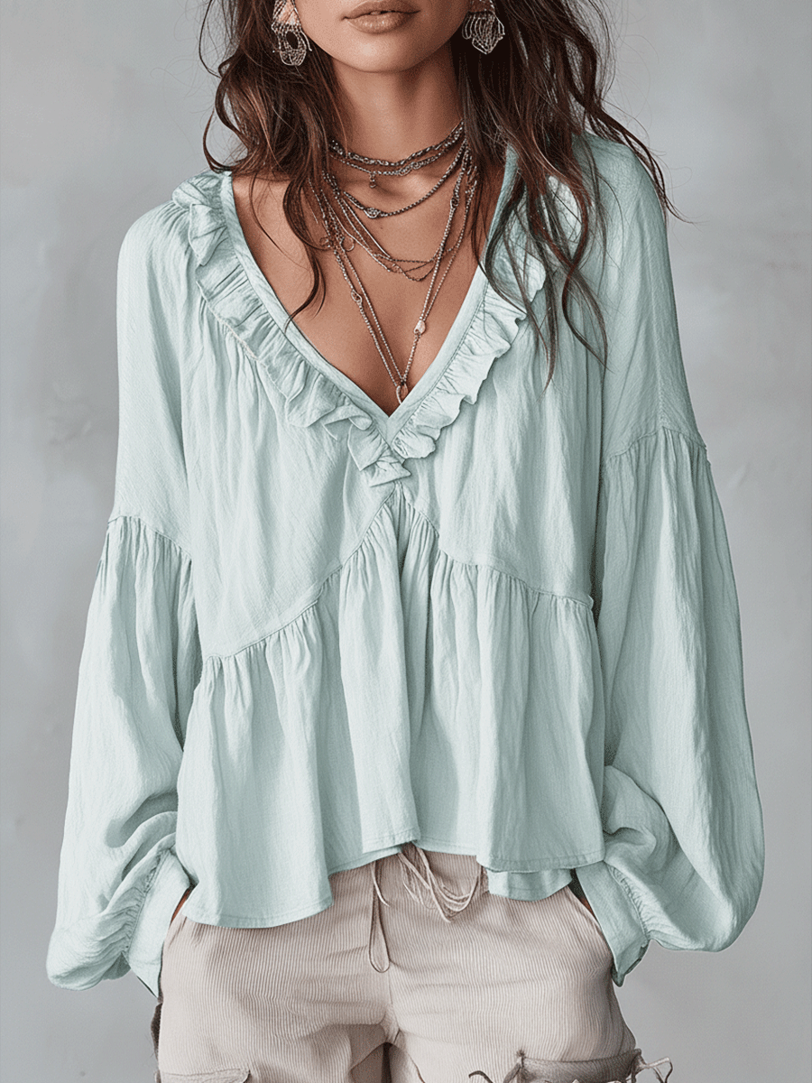 Una Elegant Tiered Ruffle Blouse with Puff Sleeves - image 4