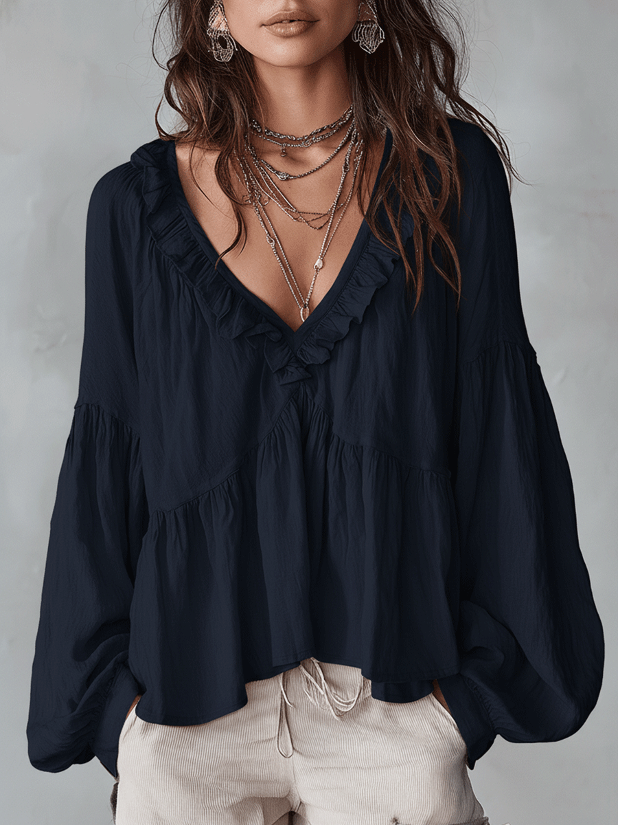 Una Elegant Tiered Ruffle Blouse with Puff Sleeves - image 5