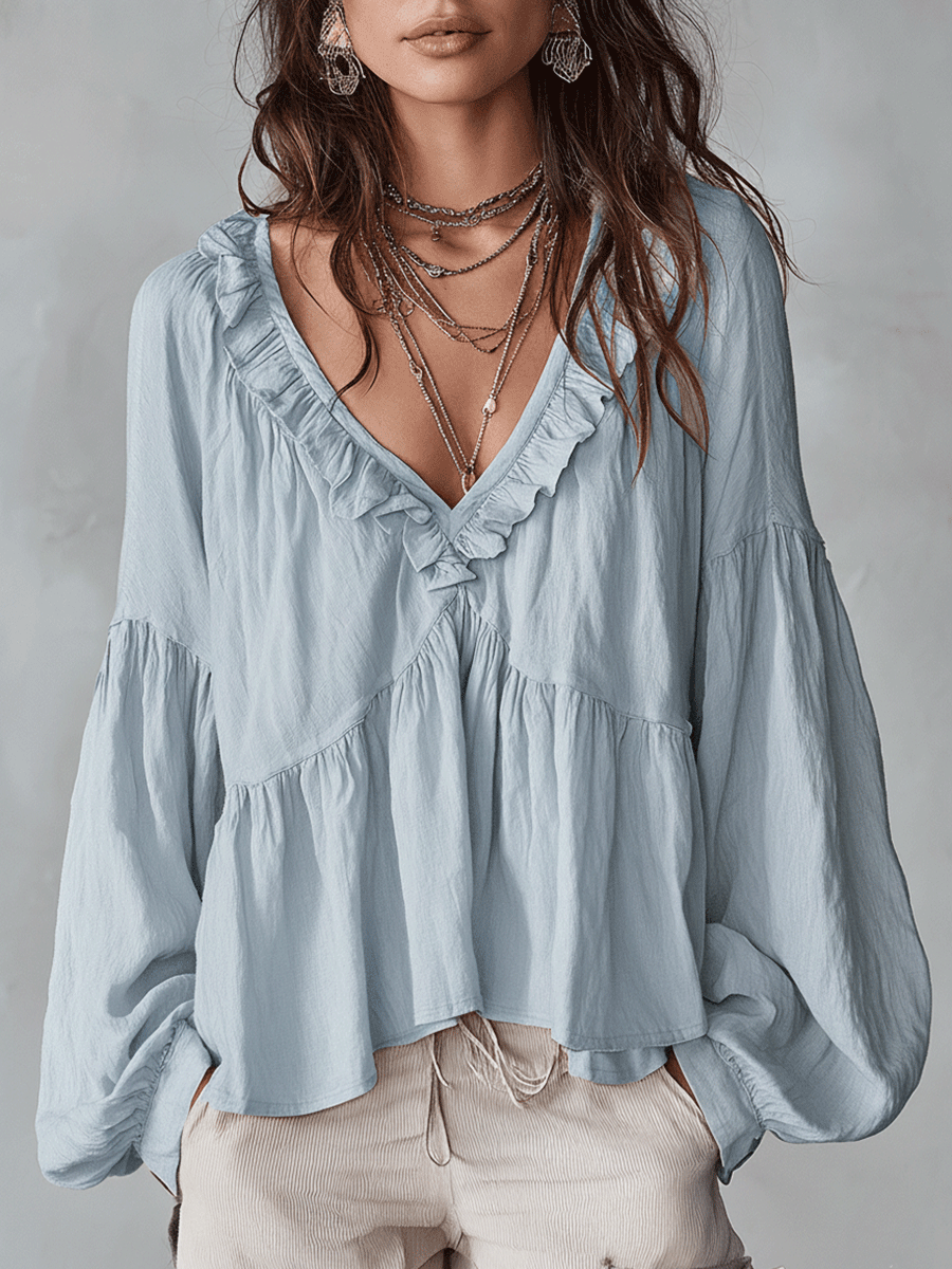 Una Elegant Tiered Ruffle Blouse with Puff Sleeves - image 6