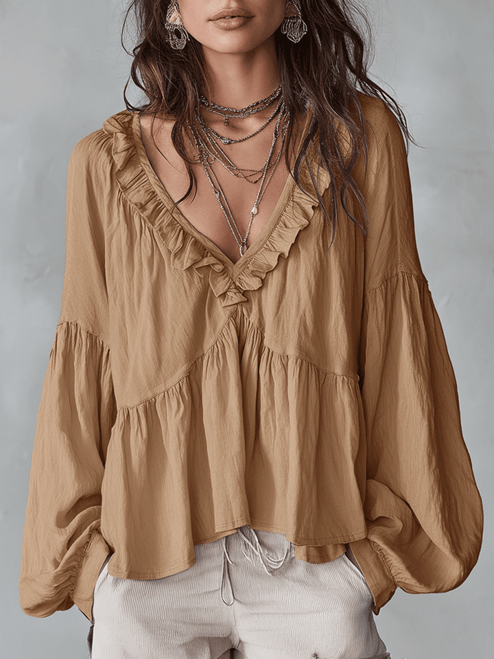 Una Elegant Tiered Ruffle Blouse with Puff Sleeves - image 7