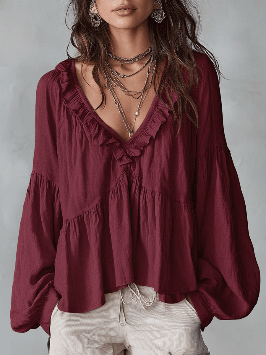 Una Elegant Tiered Ruffle Blouse with Puff Sleeves - image 8