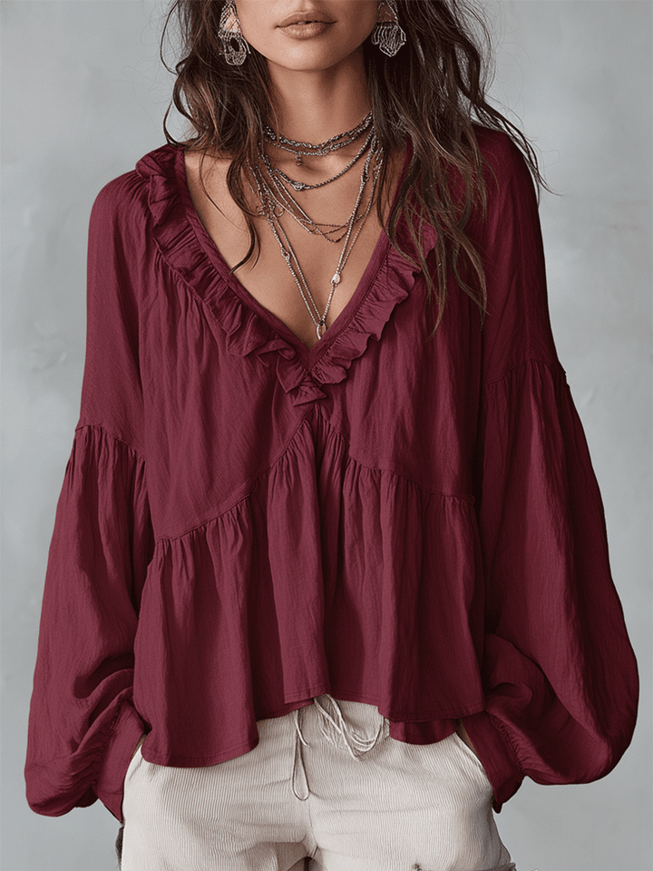 Una Elegant Tiered Ruffle Blouse with Puff Sleeves - image 8