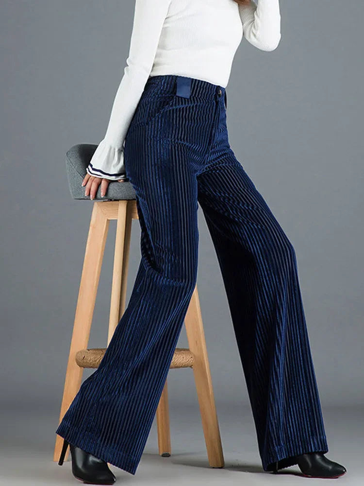 Rachel wide leg corduroy trousers with satin waistband – image 2