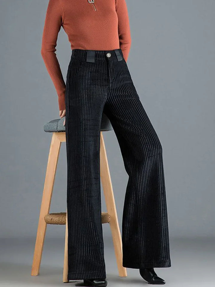 Rachel wide leg corduroy trousers with satin waistband – image 3