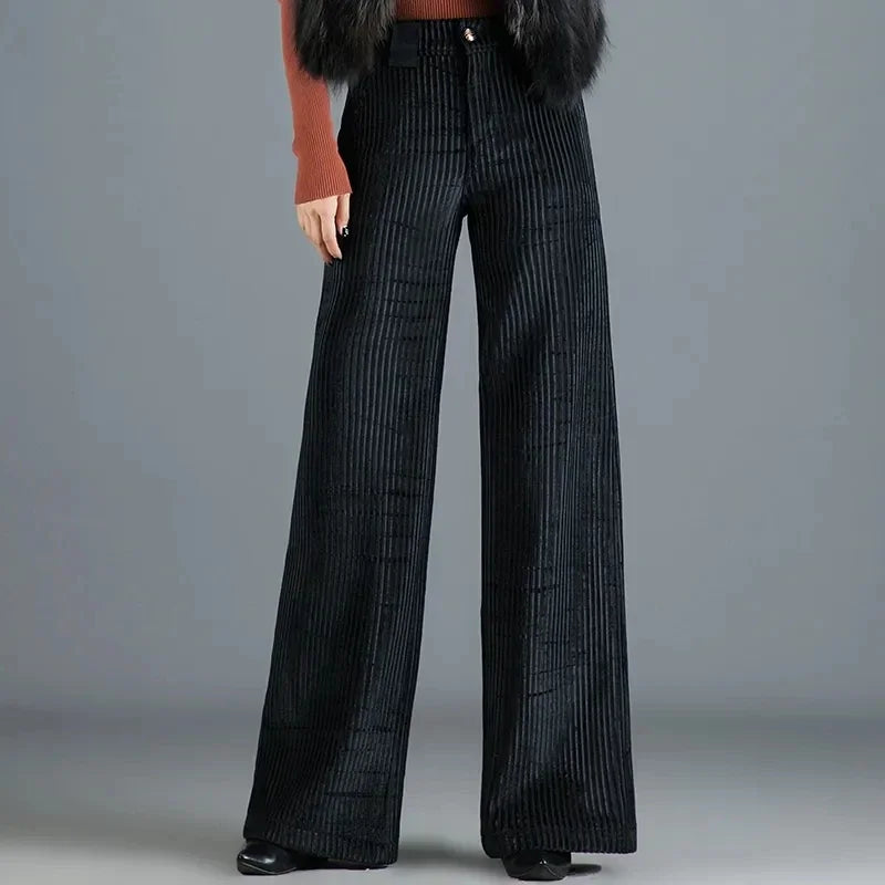 Rachel wide leg corduroy trousers with satin waistband – image 4