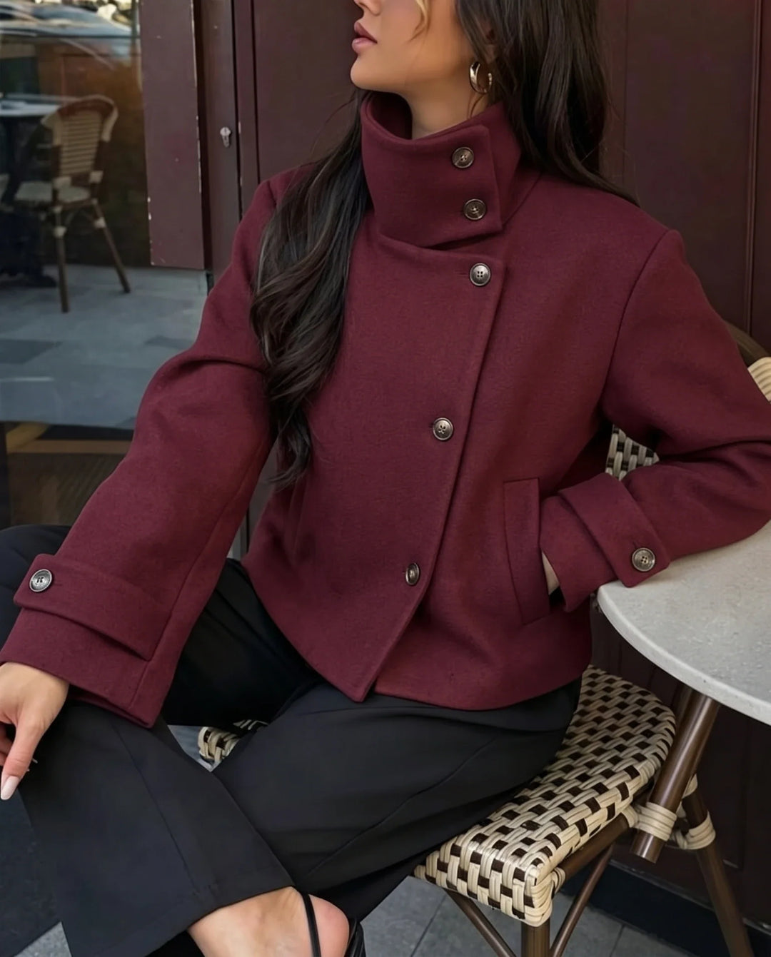 Calliope vintage stand collar wool coat with pockets – image 3