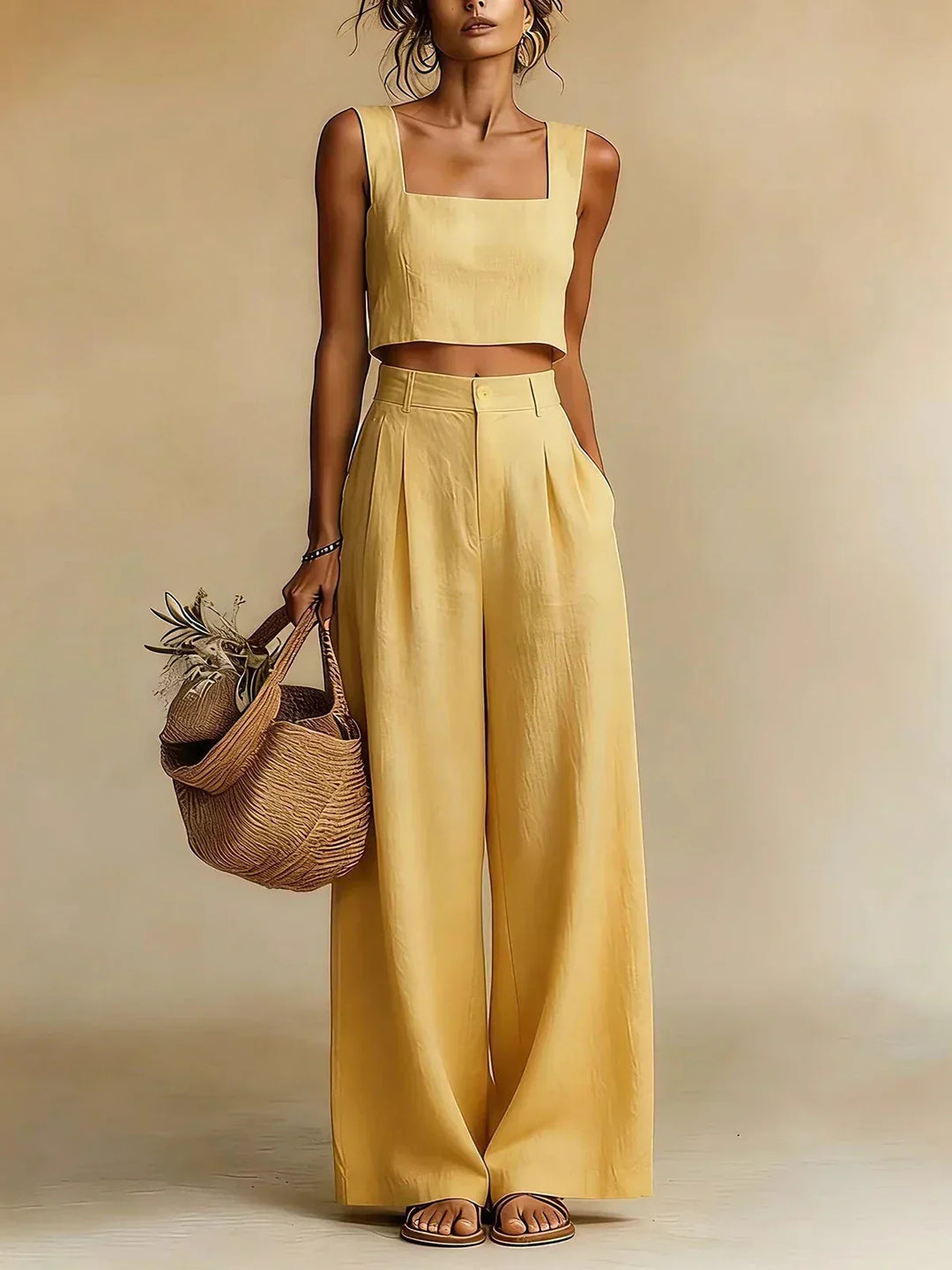 Cadi pleated palazzo trouser two piece set