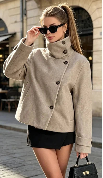 Calliope vintage stand collar wool coat with pockets