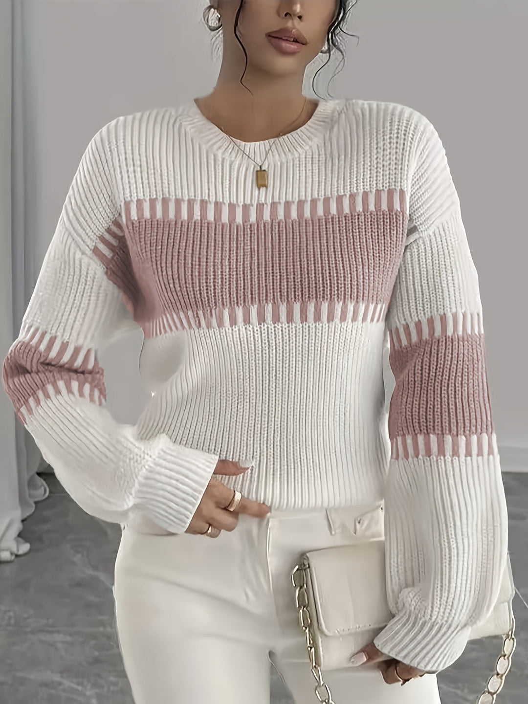 Ffion striped wide sleeve jumper – image 4