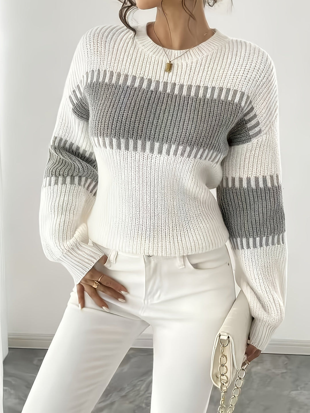 Ffion striped wide sleeve jumper