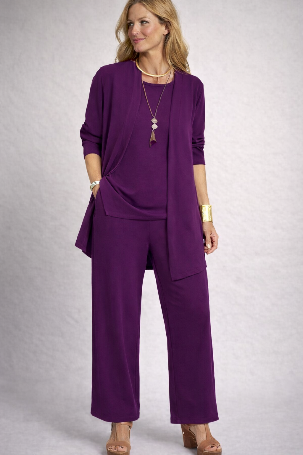 Catherine three piece set with cardigan and wide leg trousers – image 7