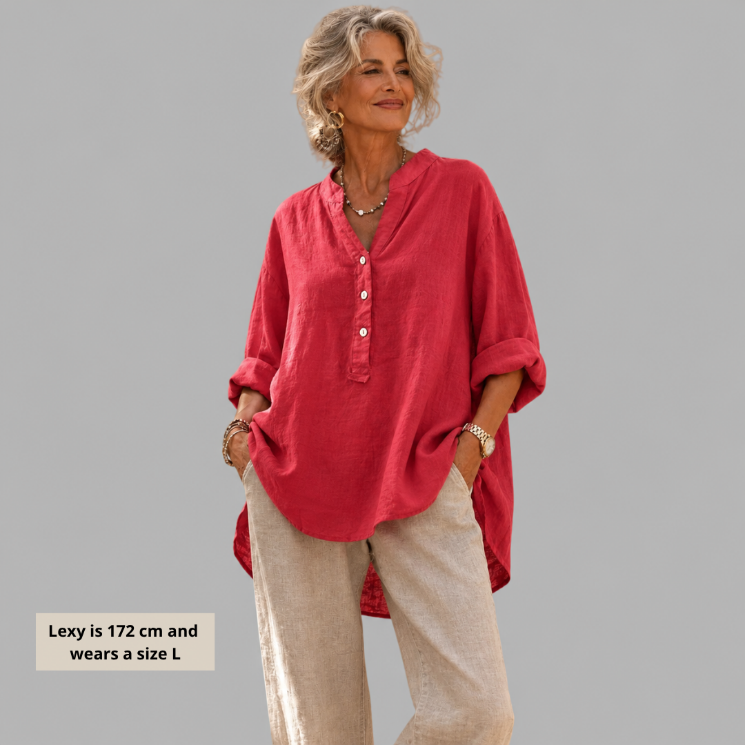 Veronique cotton linen V neck blouse