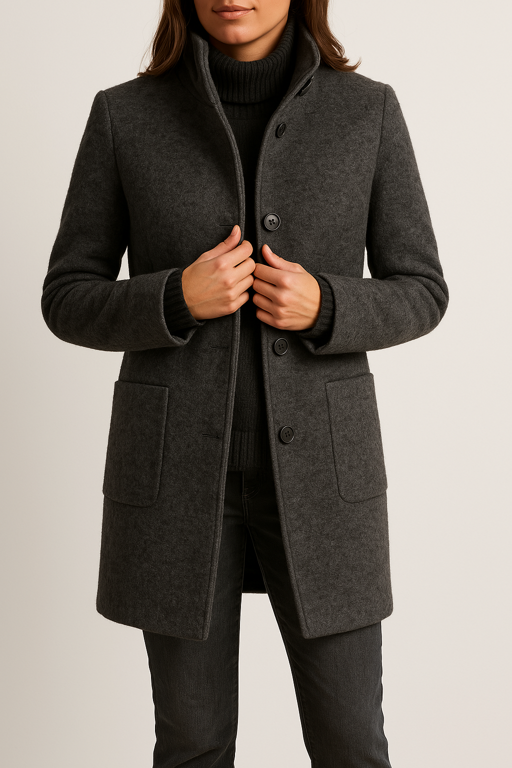 Mali tailored high neck coat with patch pockets