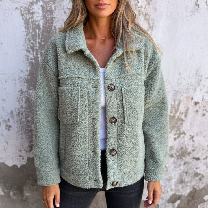 Torunn teddy fleece shacket with contrast buttons