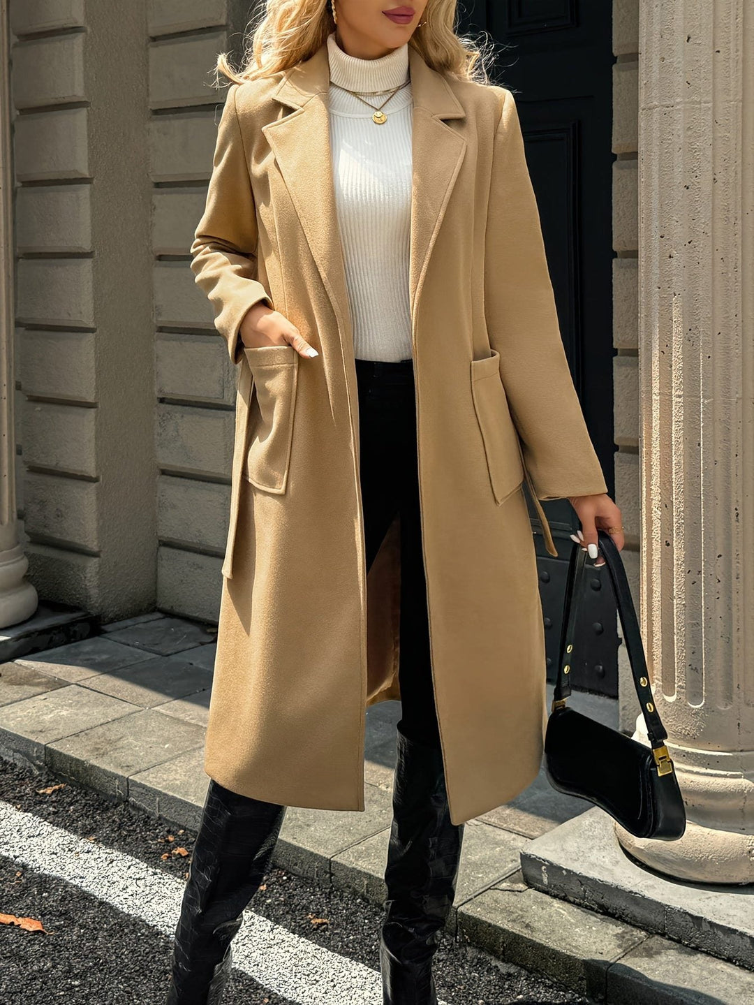 Llinos belted coat with wide collar and patch pockets – image 3