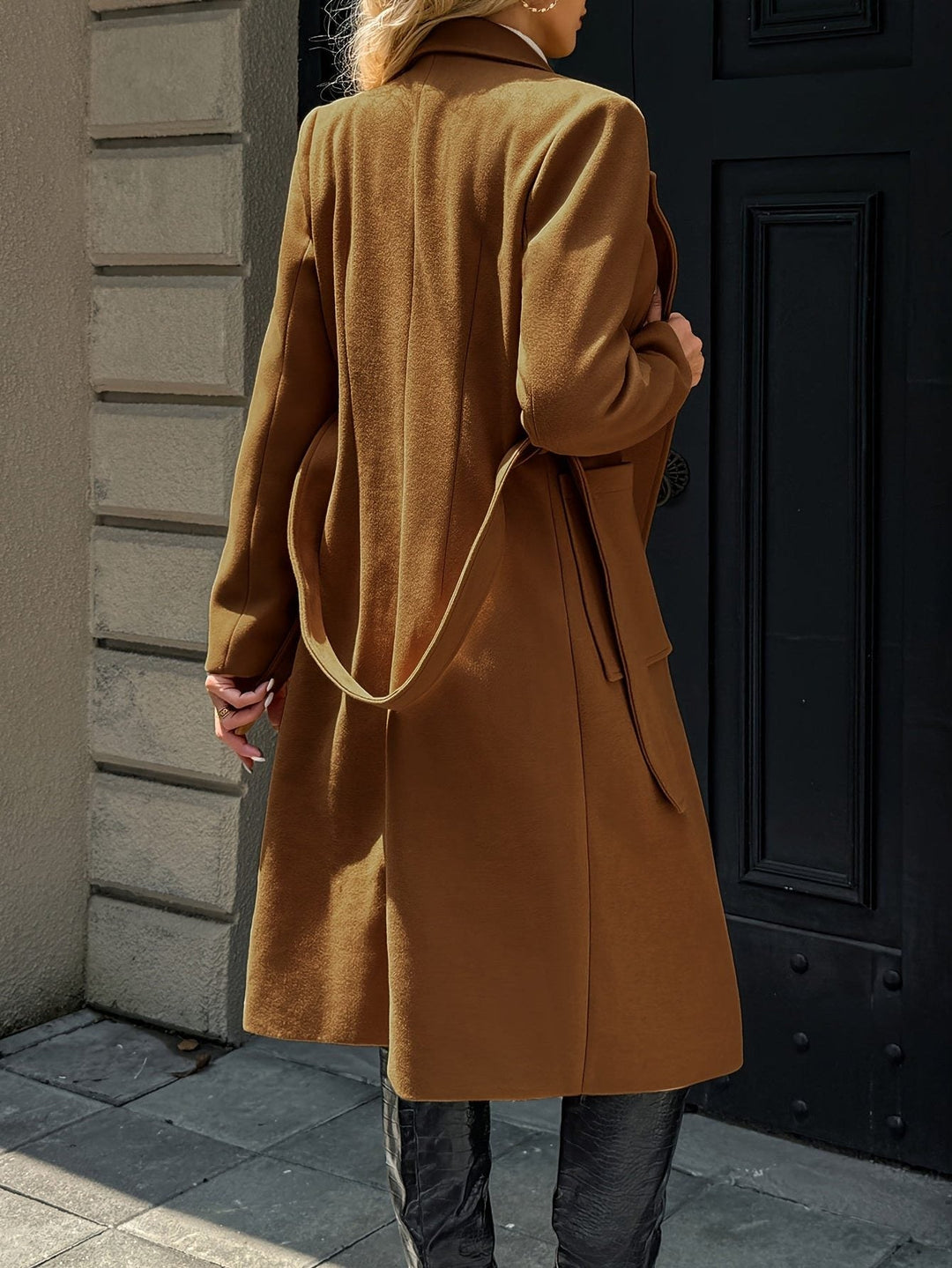 Llinos belted coat with wide collar and patch pockets – image 5
