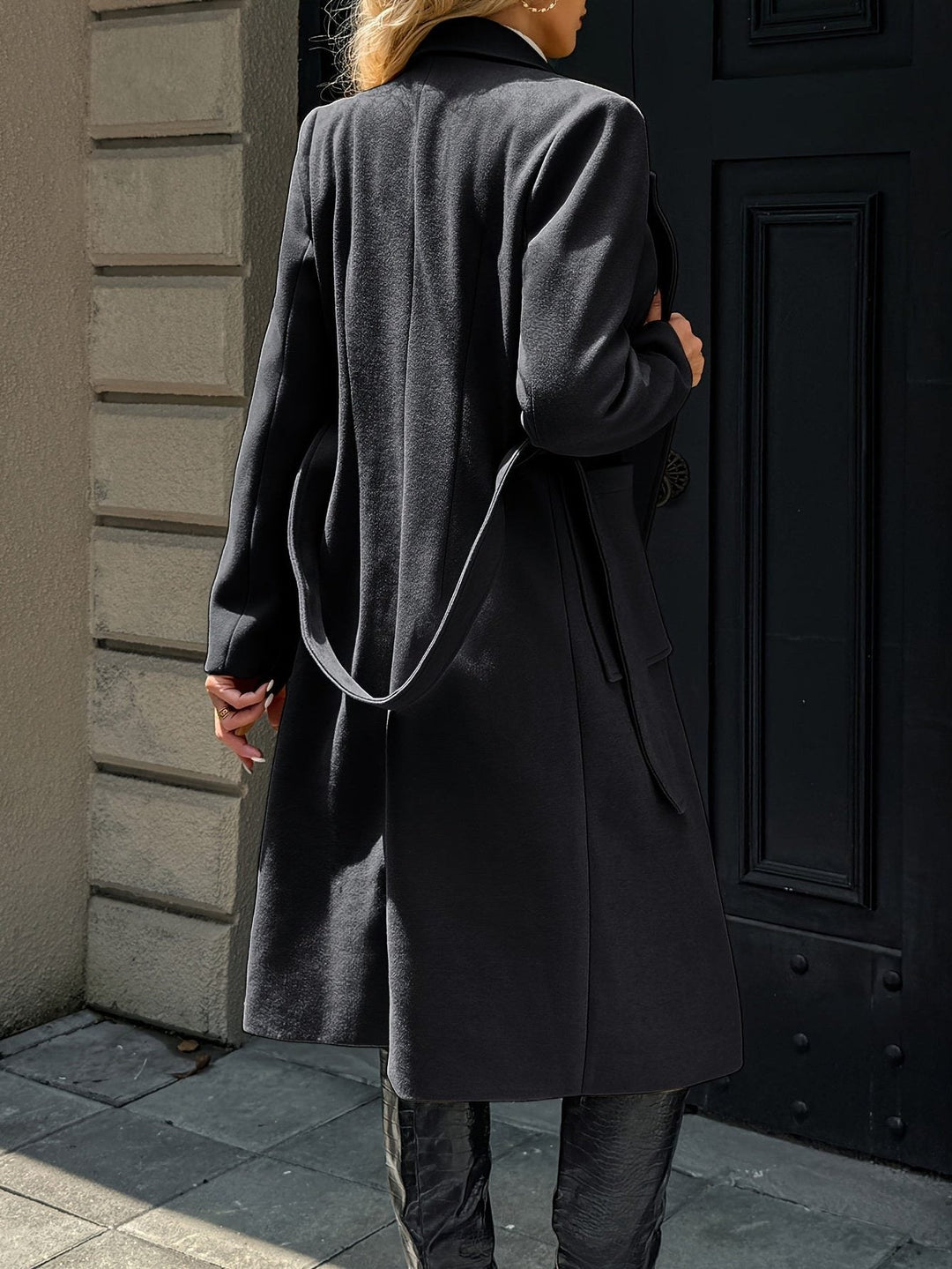 Llinos belted coat with wide collar and patch pockets – image 8