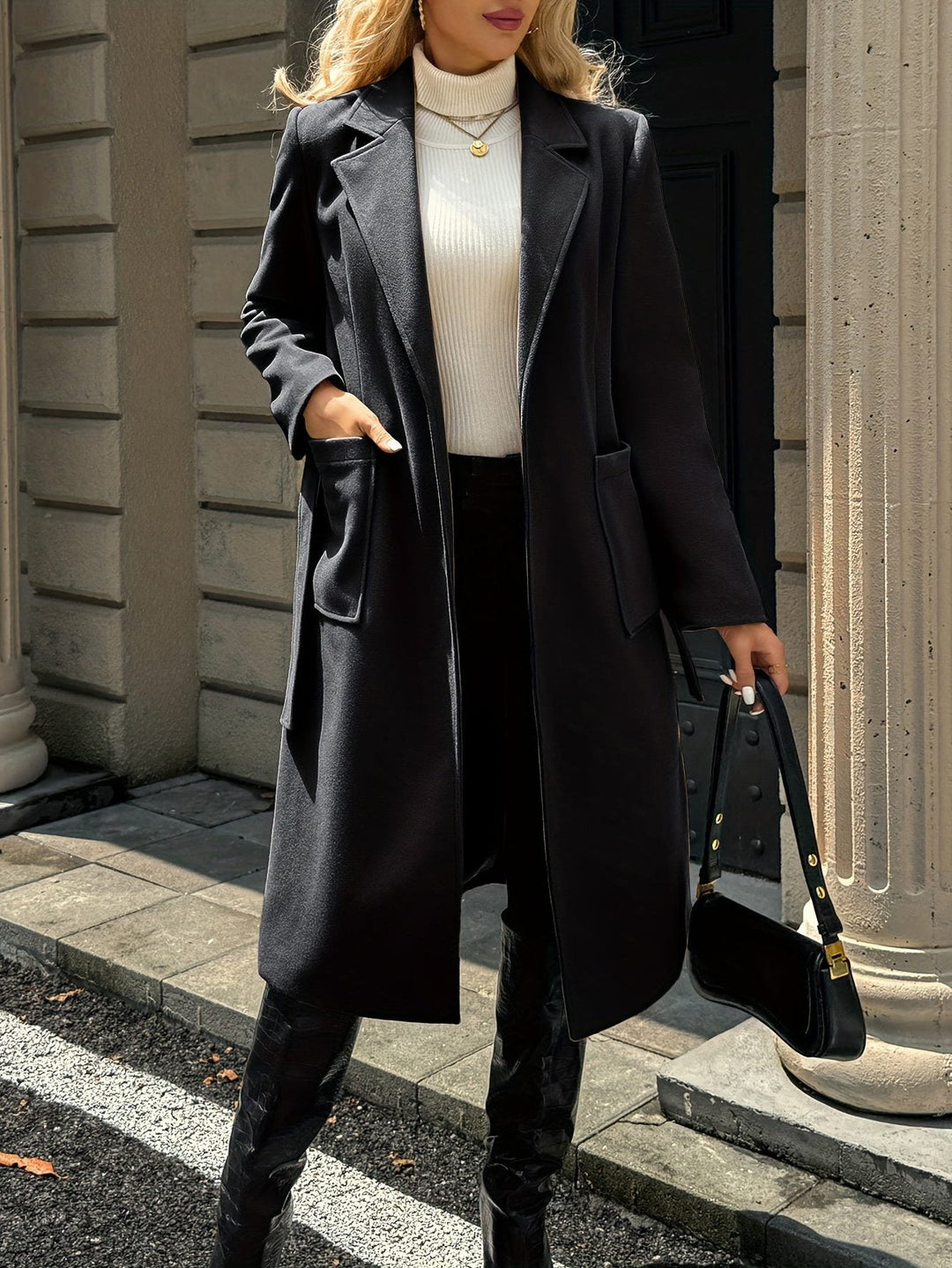 Llinos belted coat with wide collar and patch pockets – image 9