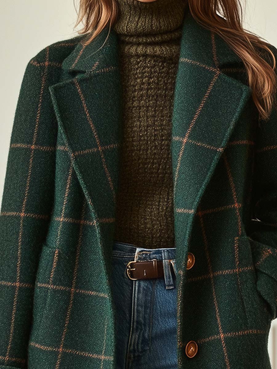 Linette check coat with wide collar – image 2