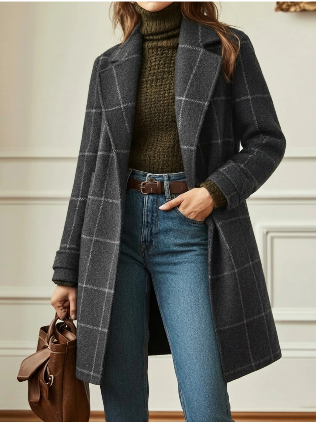 Linette check coat with wide collar – image 3