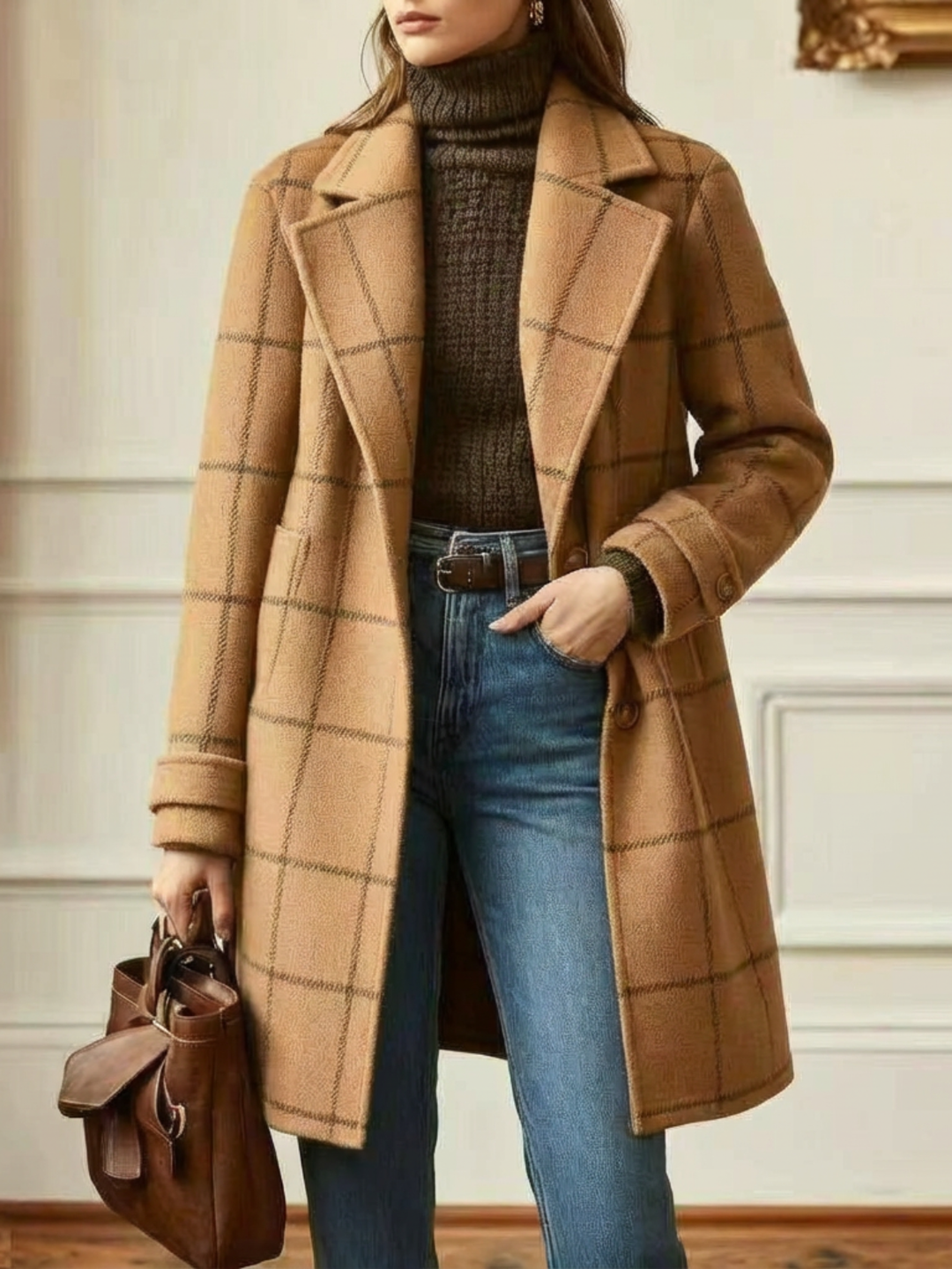 Linette check coat with wide collar – image 7
