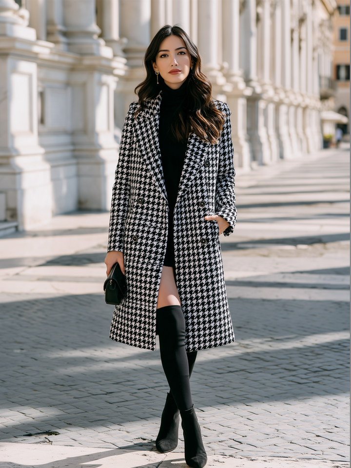 Nathalie double breasted houndstooth wool coat
