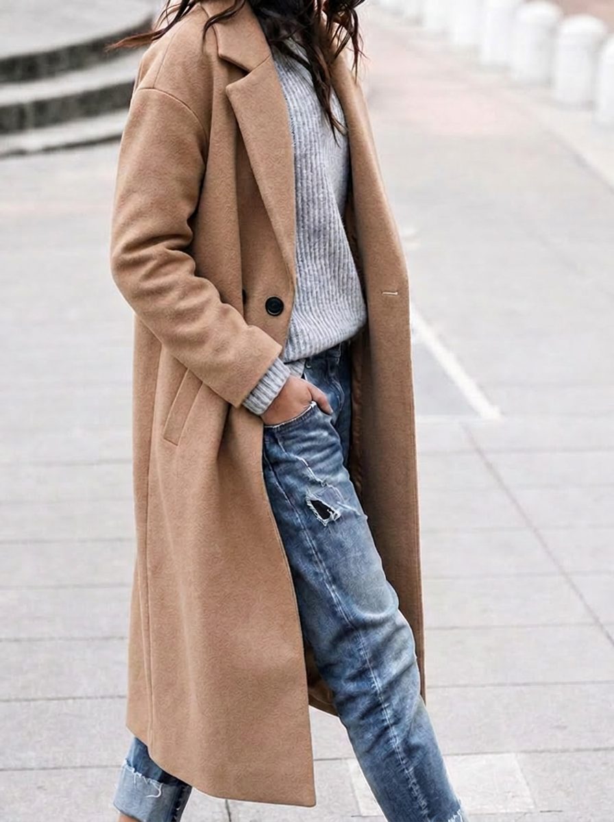 Rosalind wool coat with wide collar and single button