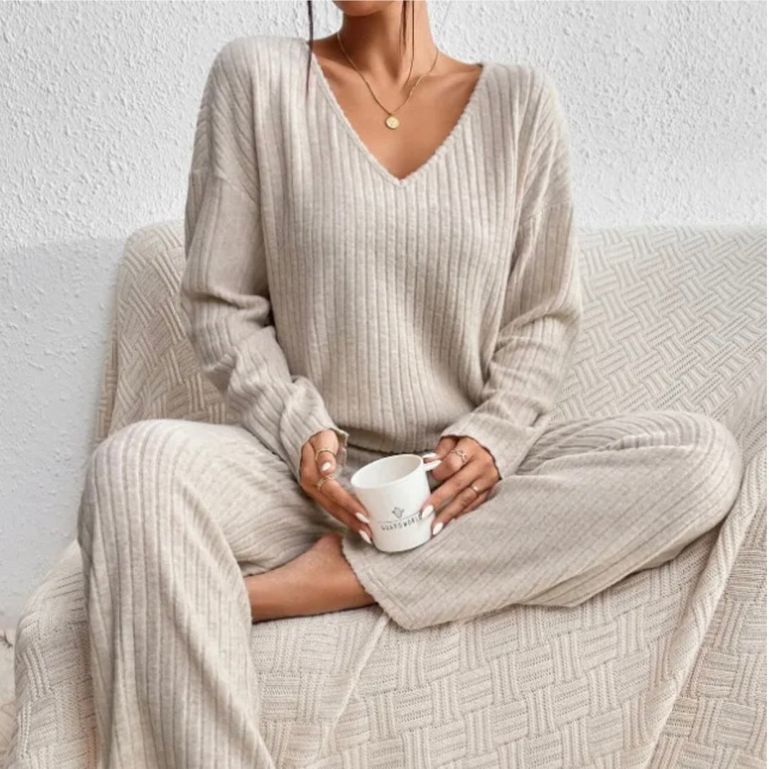 Yvette two piece ribbed knit lounge set
