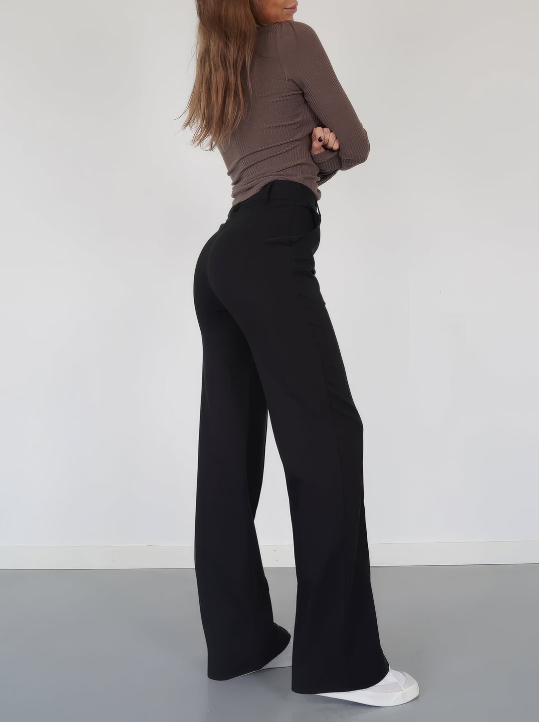 Fiorella elastic waist flowing wide leg trousers