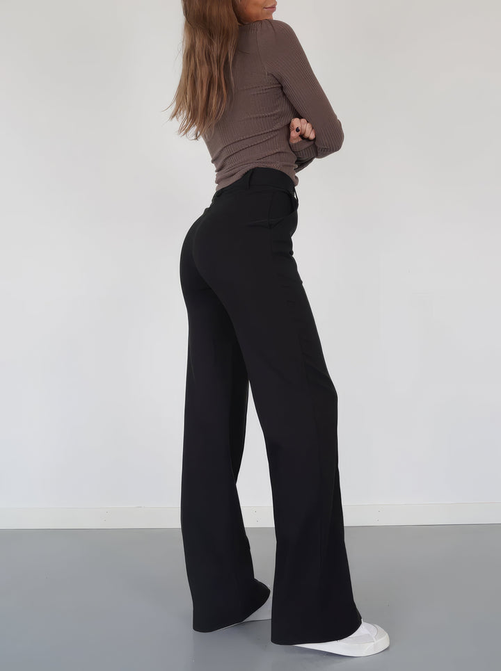 Fiorella elastic waist flowing wide leg trousers
