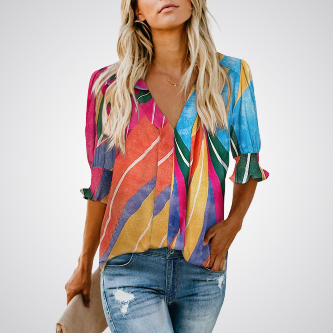 Anna printed V neck blouse – image 4