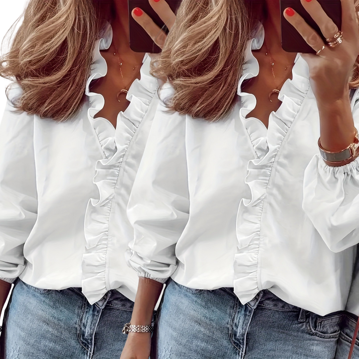 Evelyn two tone ruffle V neck blouse – image 7