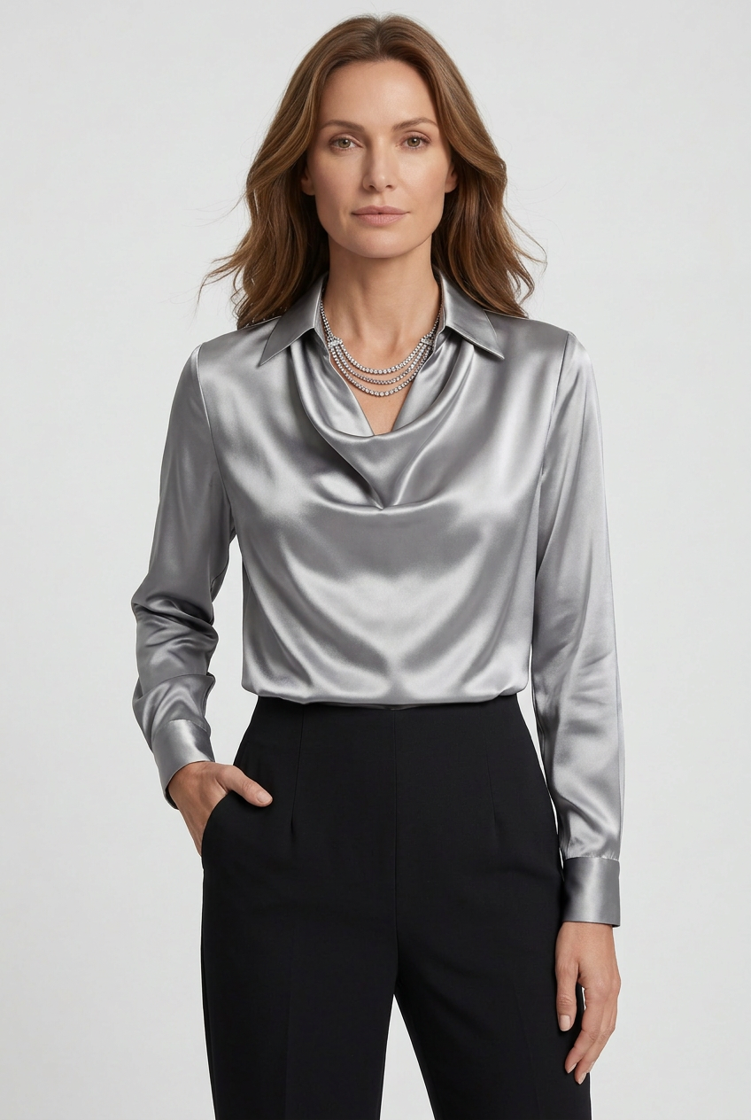 Zoe Elegant Satin Look Cowl Neck Blouse - image 8