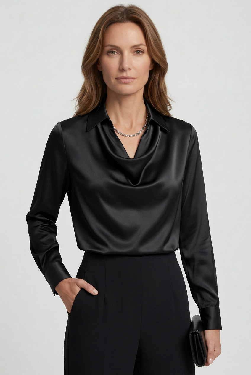 Zoe Elegant Satin Look Cowl Neck Blouse - image 4