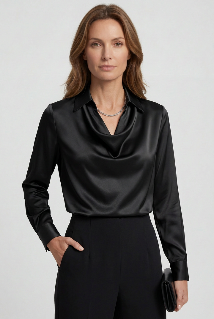 Zoe Elegant Satin Look Cowl Neck Blouse - image 4