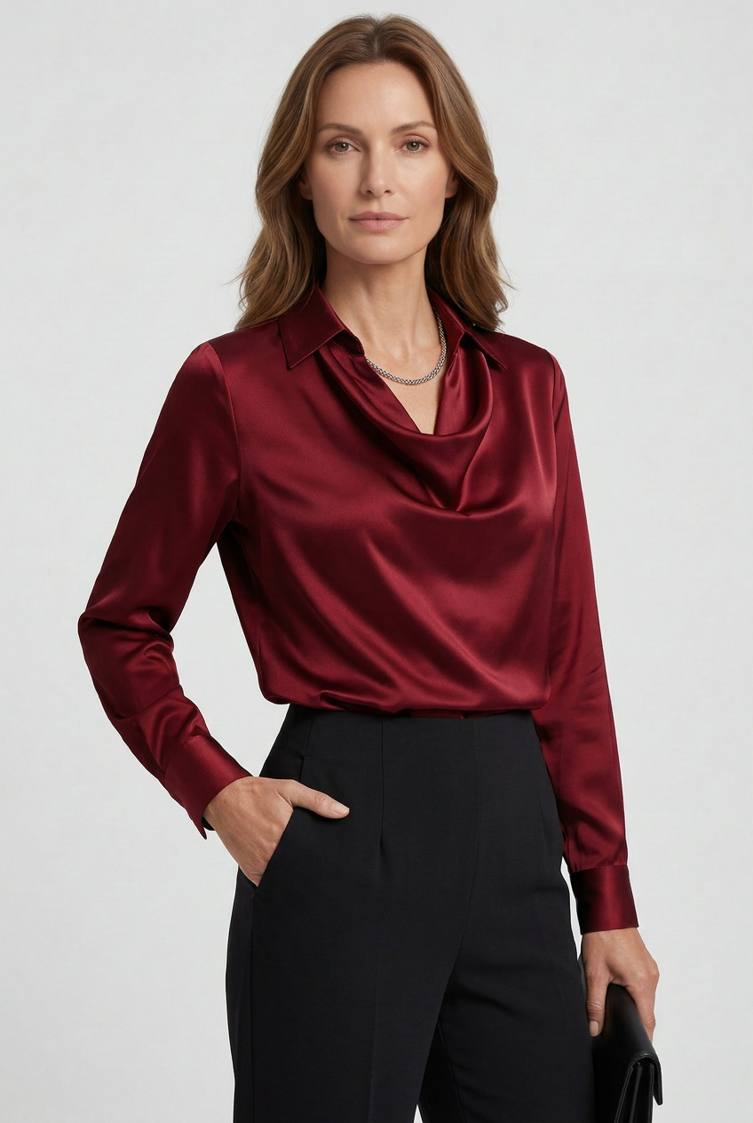 Zoe Elegant Satin Look Cowl Neck Blouse - image 10