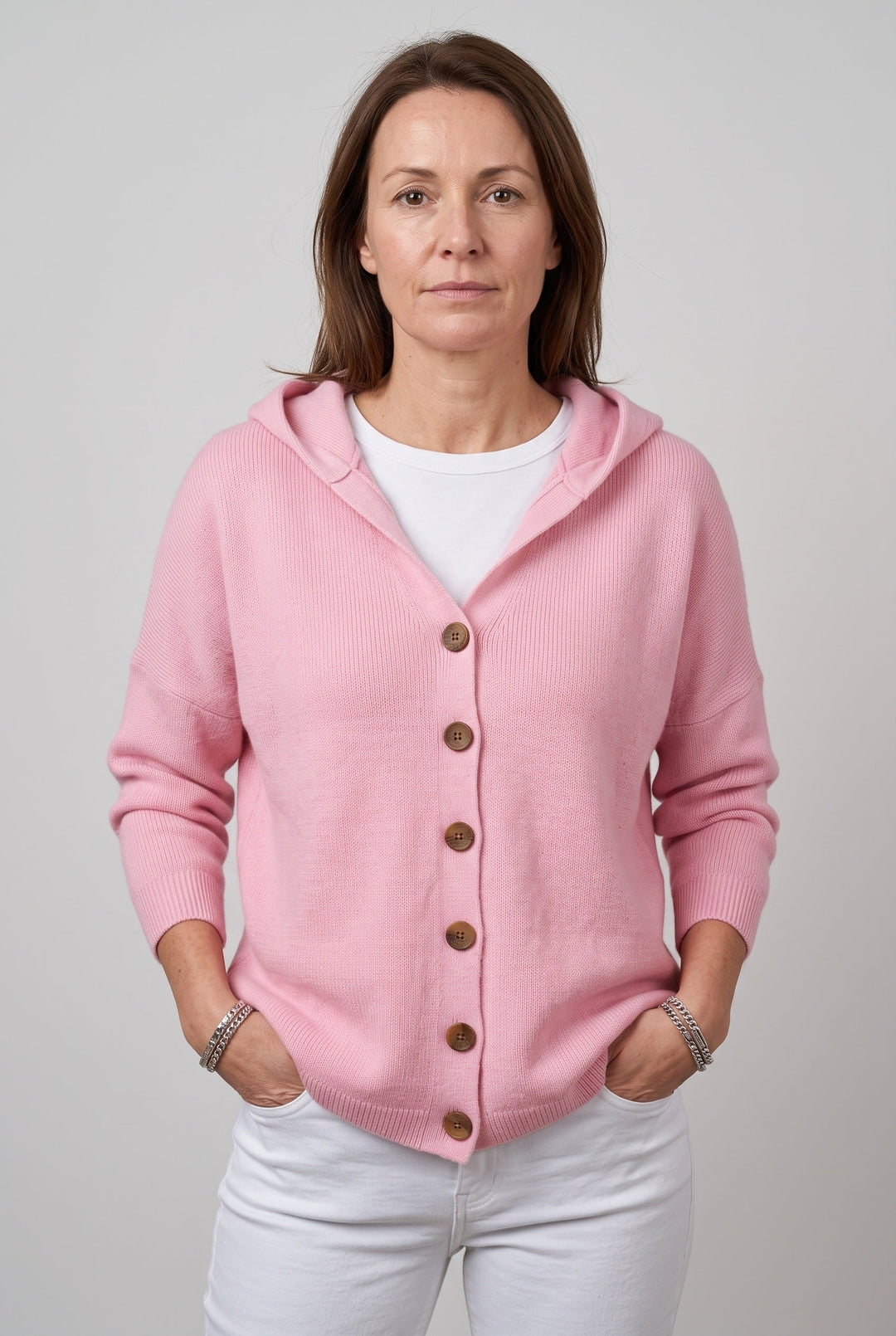 Bianca hooded button front knit cardigan