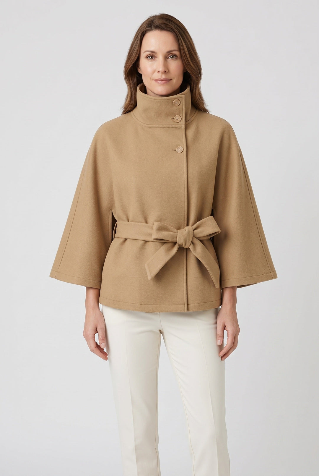 Tove belted cape coat with funnel neck