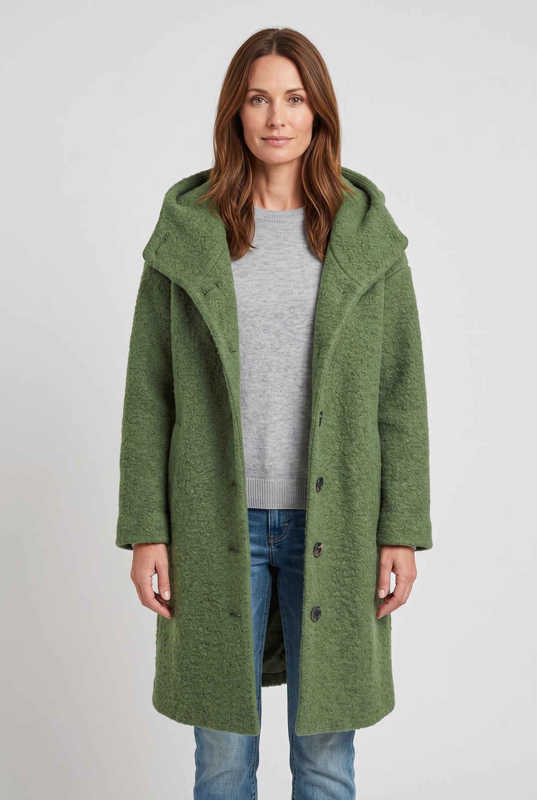 Annwen hooded longline coat with button front