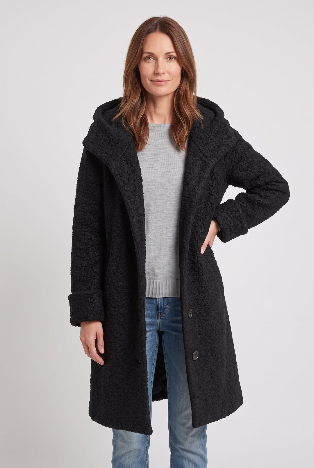 Annwen hooded longline coat with button front – image 5