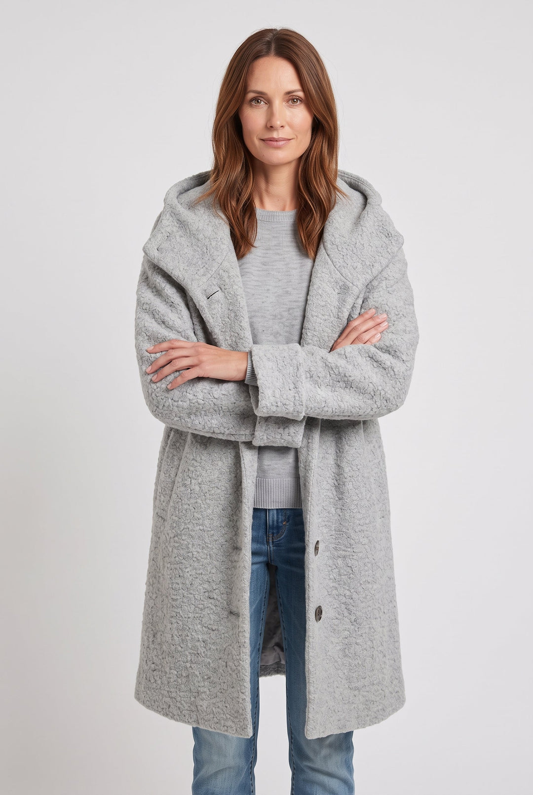Annwen hooded longline coat with button front – image 6