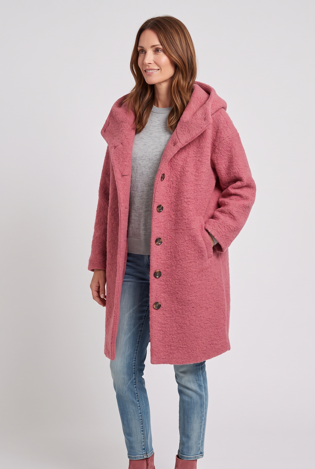 Annwen hooded longline coat with button front – image 8