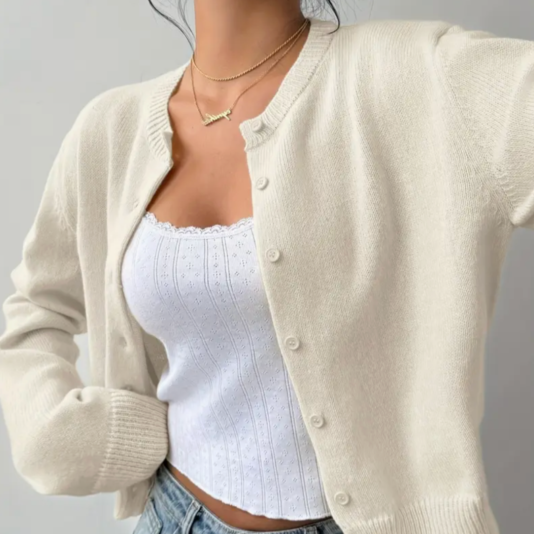 Signe cropped ribbed knit cardigan – image 3