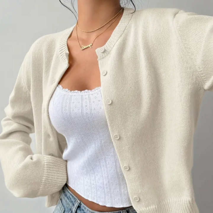 Signe cropped ribbed knit cardigan – image 3