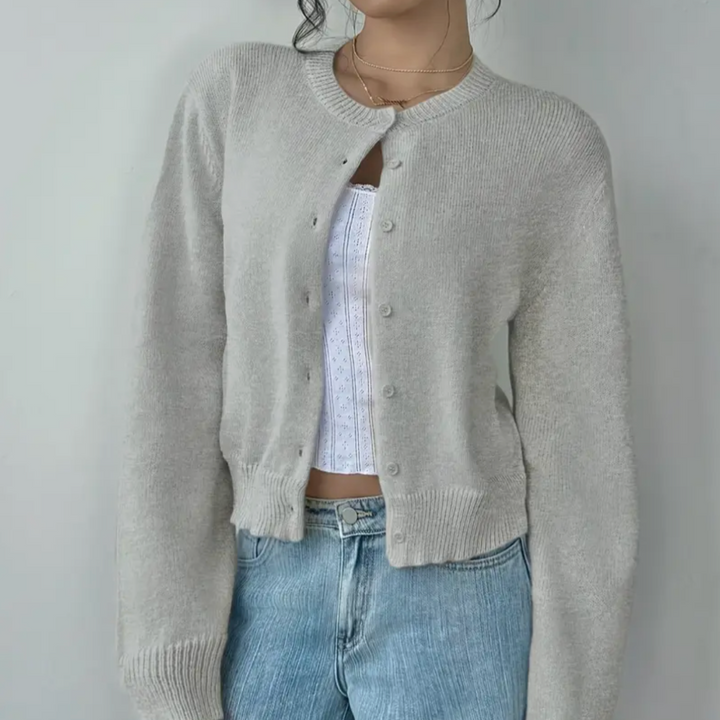 Signe cropped ribbed knit cardigan – image 6