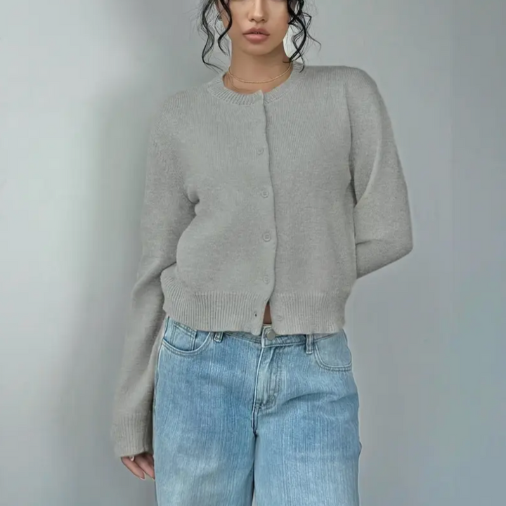 Signe cropped ribbed knit cardigan – image 7