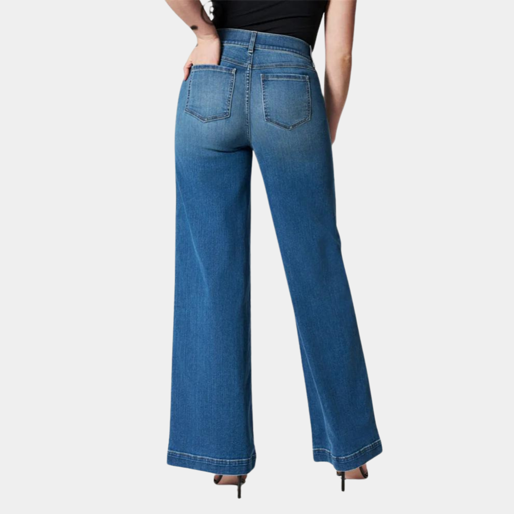 Maud high waist wide leg flare jeans in dark blue