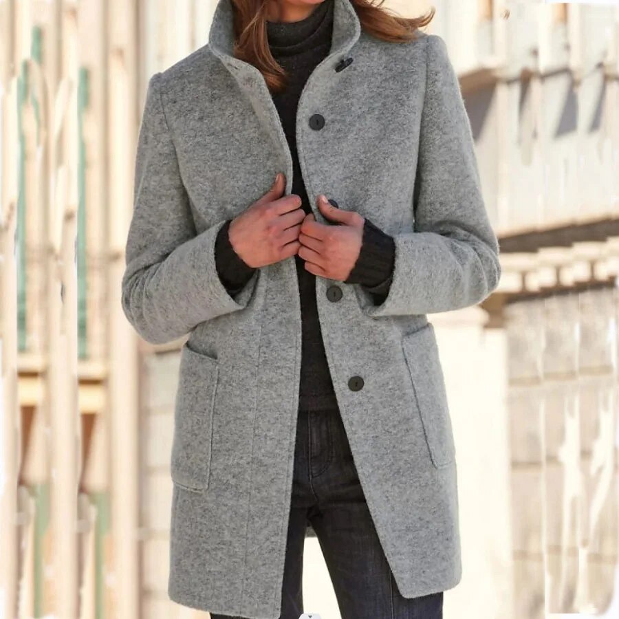 Beatrix wool coat with stand collar and patch pockets